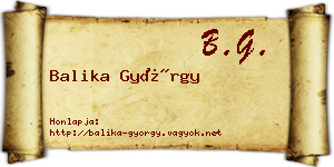 Balika György névjegykártya